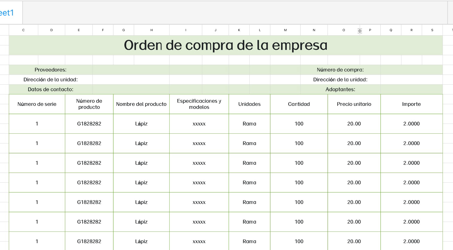 Orden de compra de la empresa 1